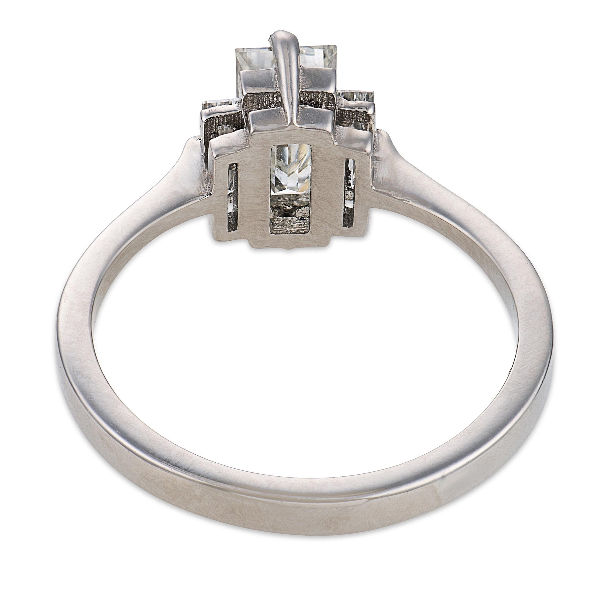 Mid Century GIA 1.00 carat diamond platinum three stone engagement ring