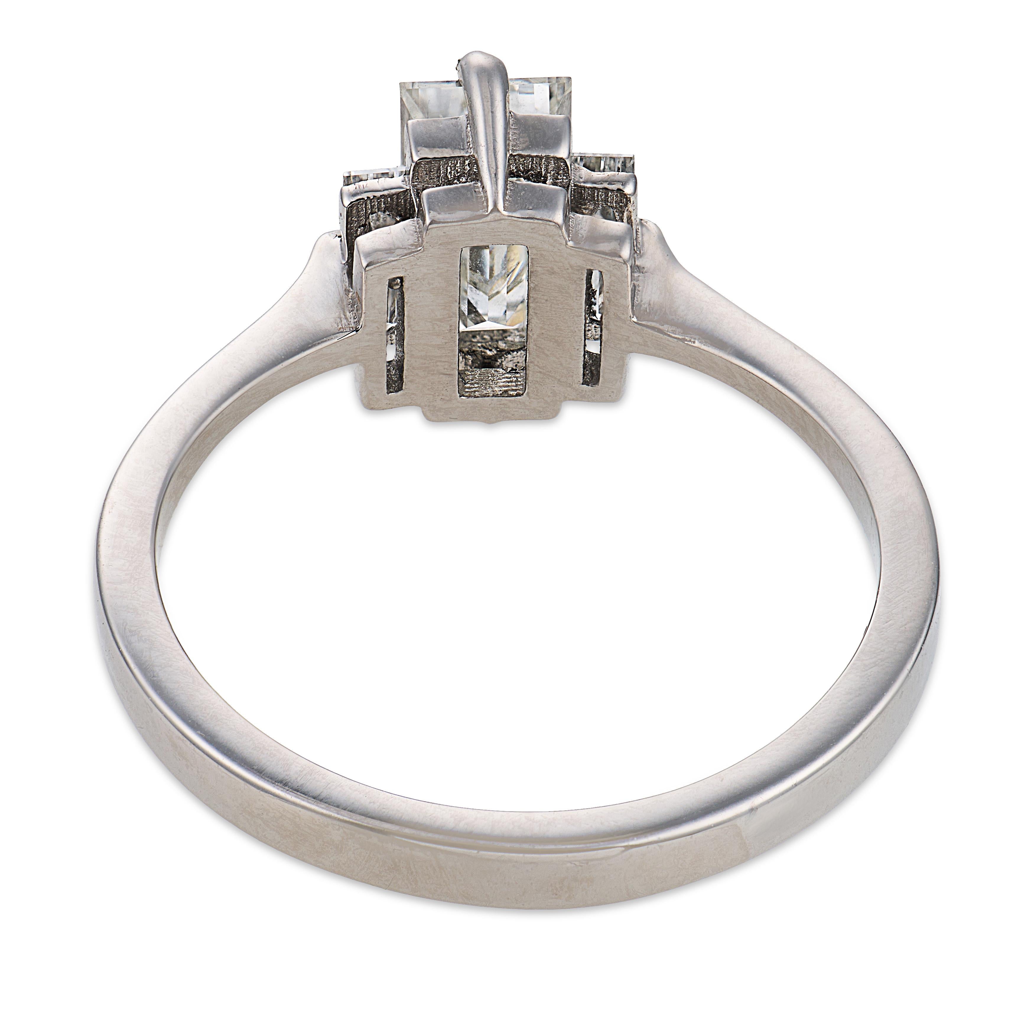 Mid Century GIA 1.00 carat diamond platinum three stone engagement ring