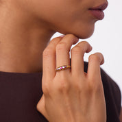 Victorian English ruby diamond 18k yellow gold 5 stone band ring