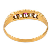 Victorian English ruby diamond 18k yellow gold 5 stone band ring