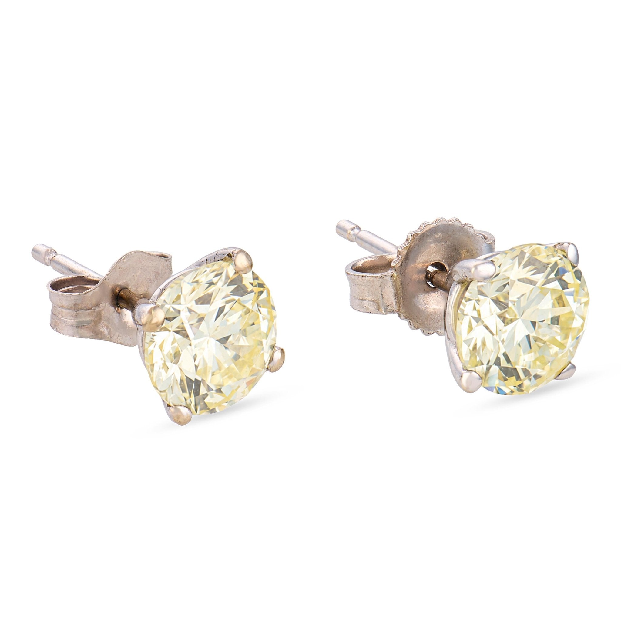 Vintage 2.00 carat round brilliant cut diamond 14k white gold stud earrings