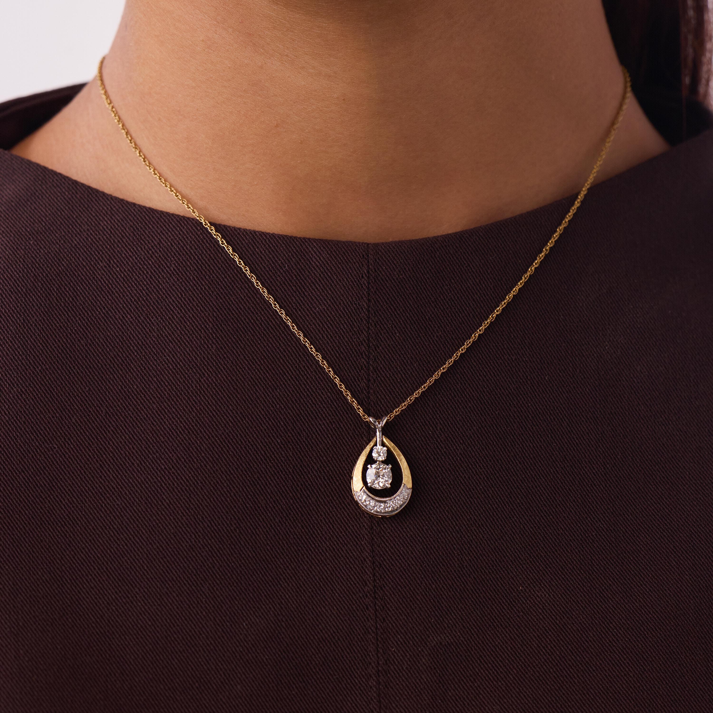Retro diamond 14k two tone gold necklace