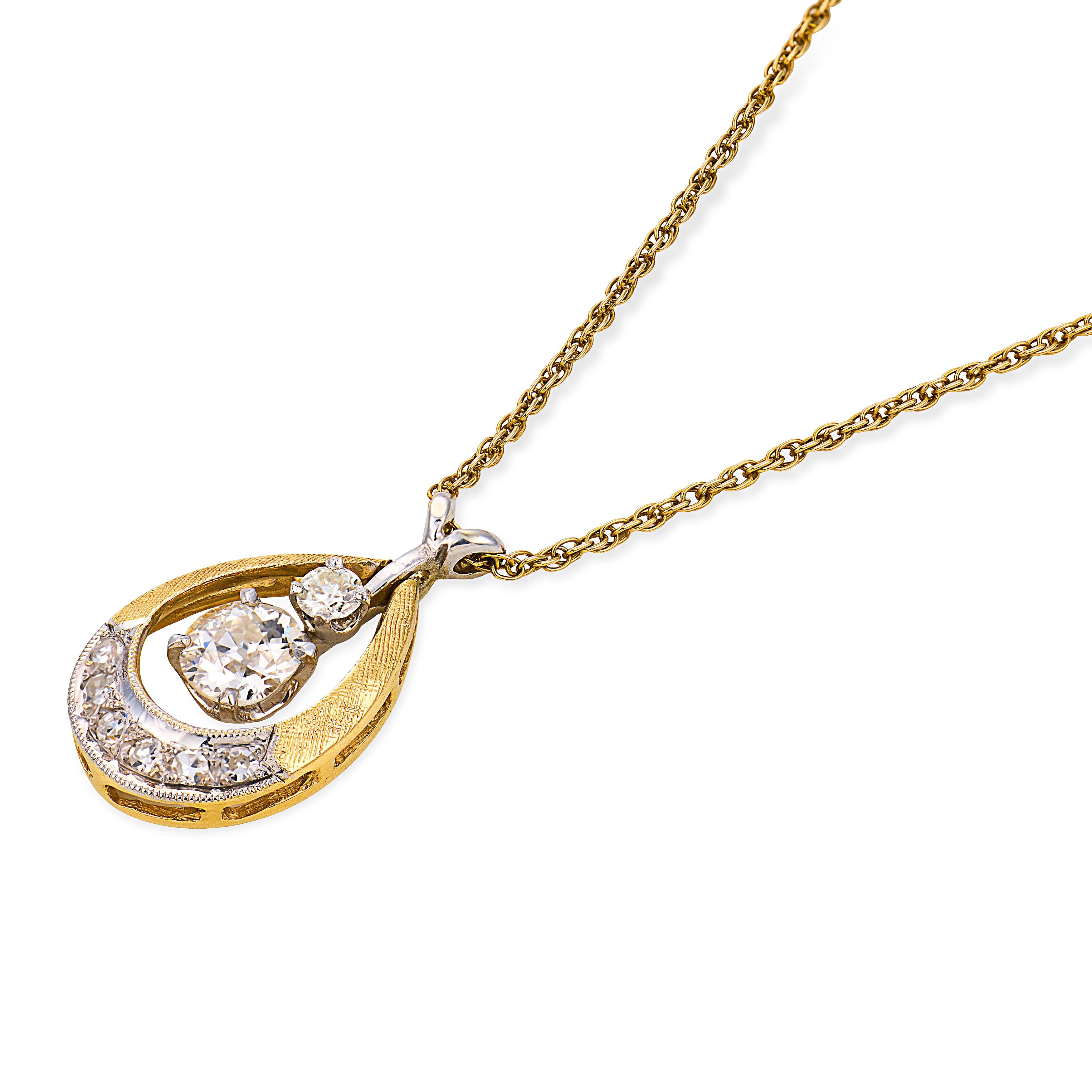 Retro diamond 14k two tone gold necklace