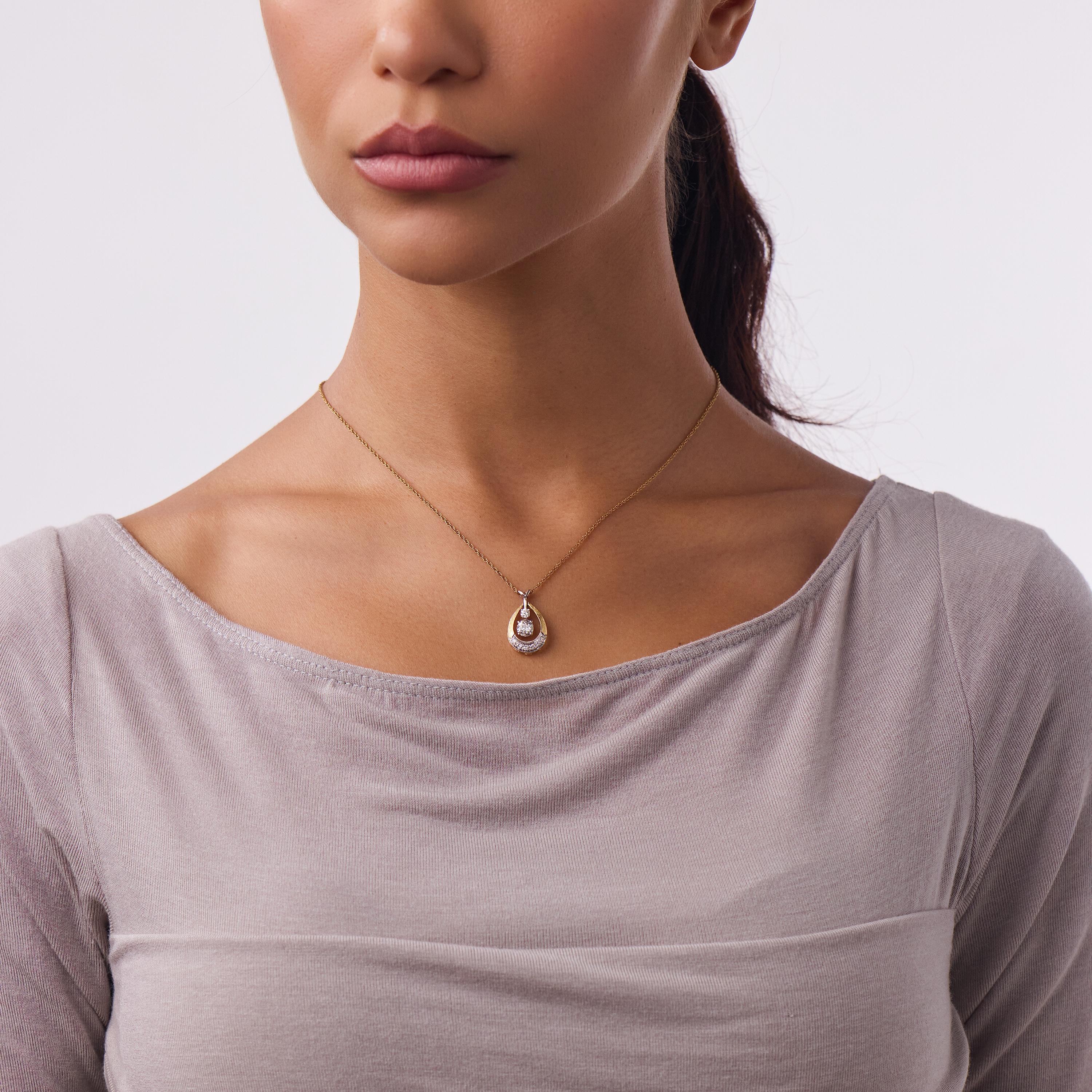 Retro diamond 14k two tone gold necklace
