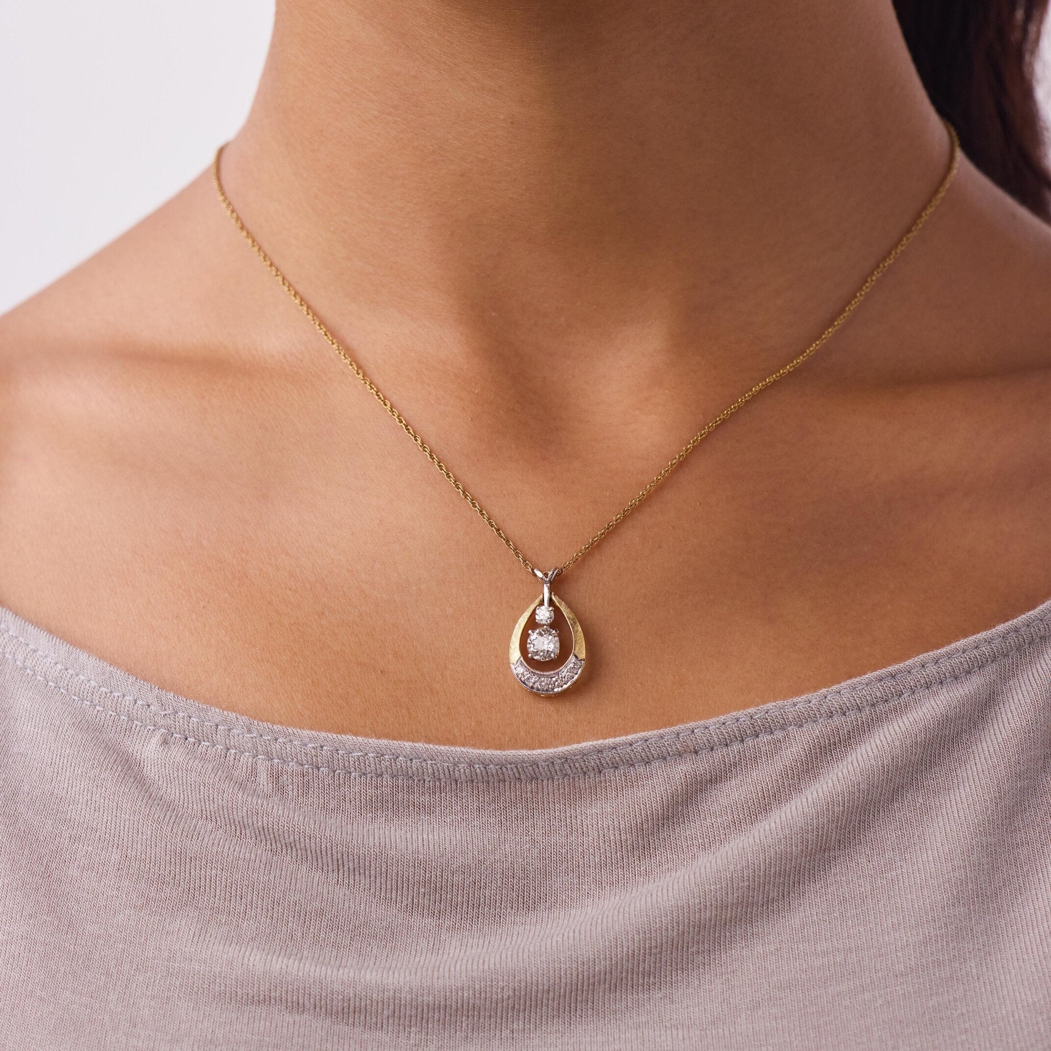 Retro diamond 14k two tone gold necklace
