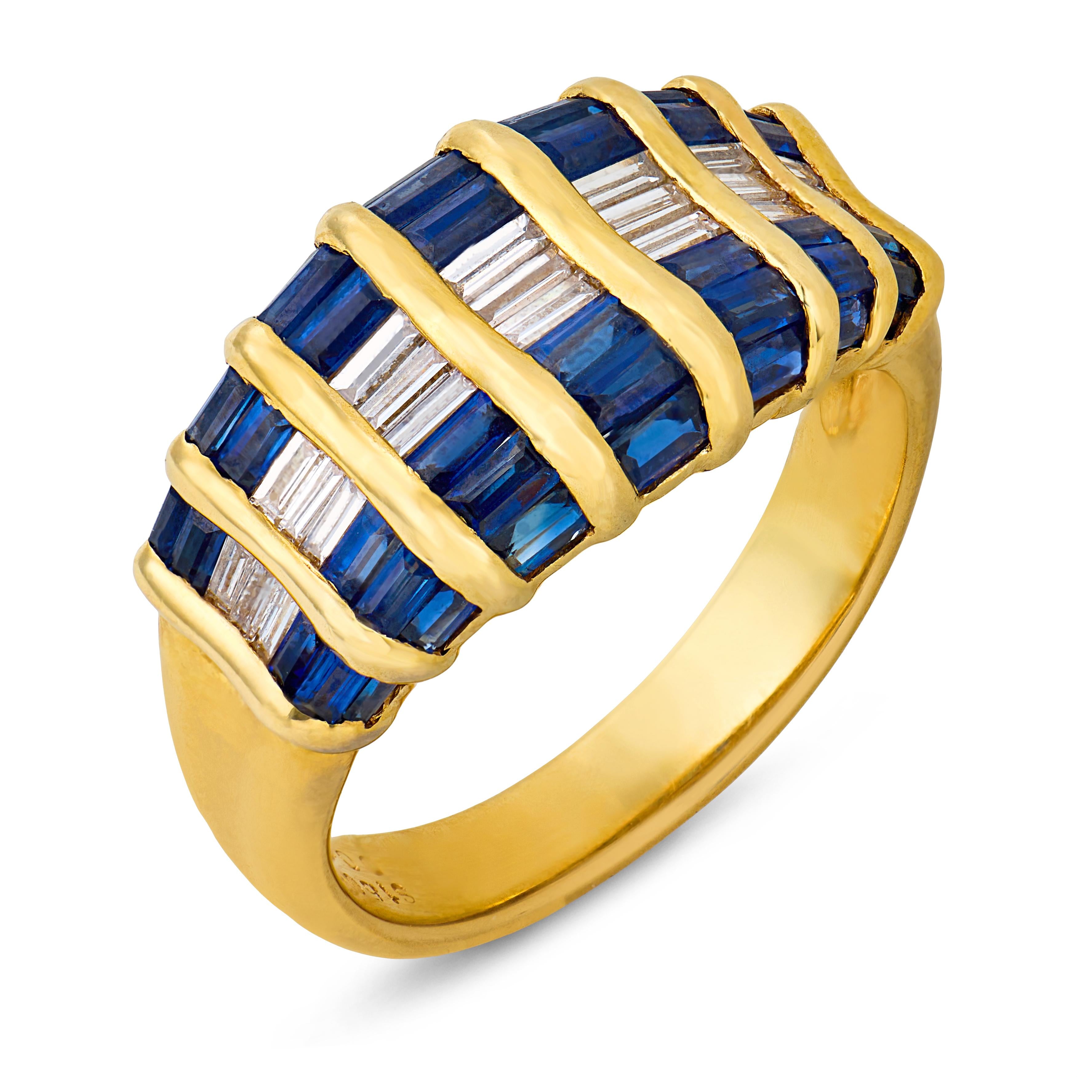 Vintage sapphire diamond 18k yellow gold ring