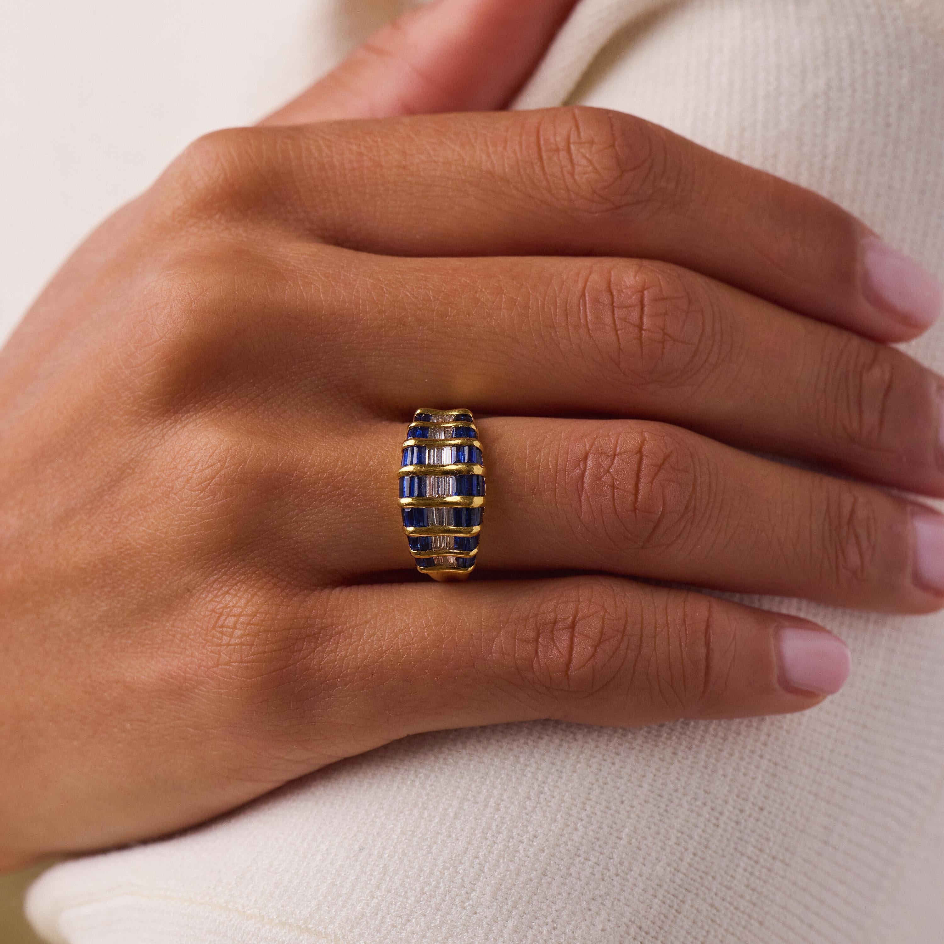 Vintage sapphire diamond 18k yellow gold ring
