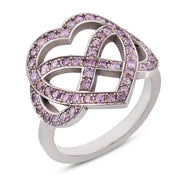 Vintage fancy pink diamond platinum infinity heart ring