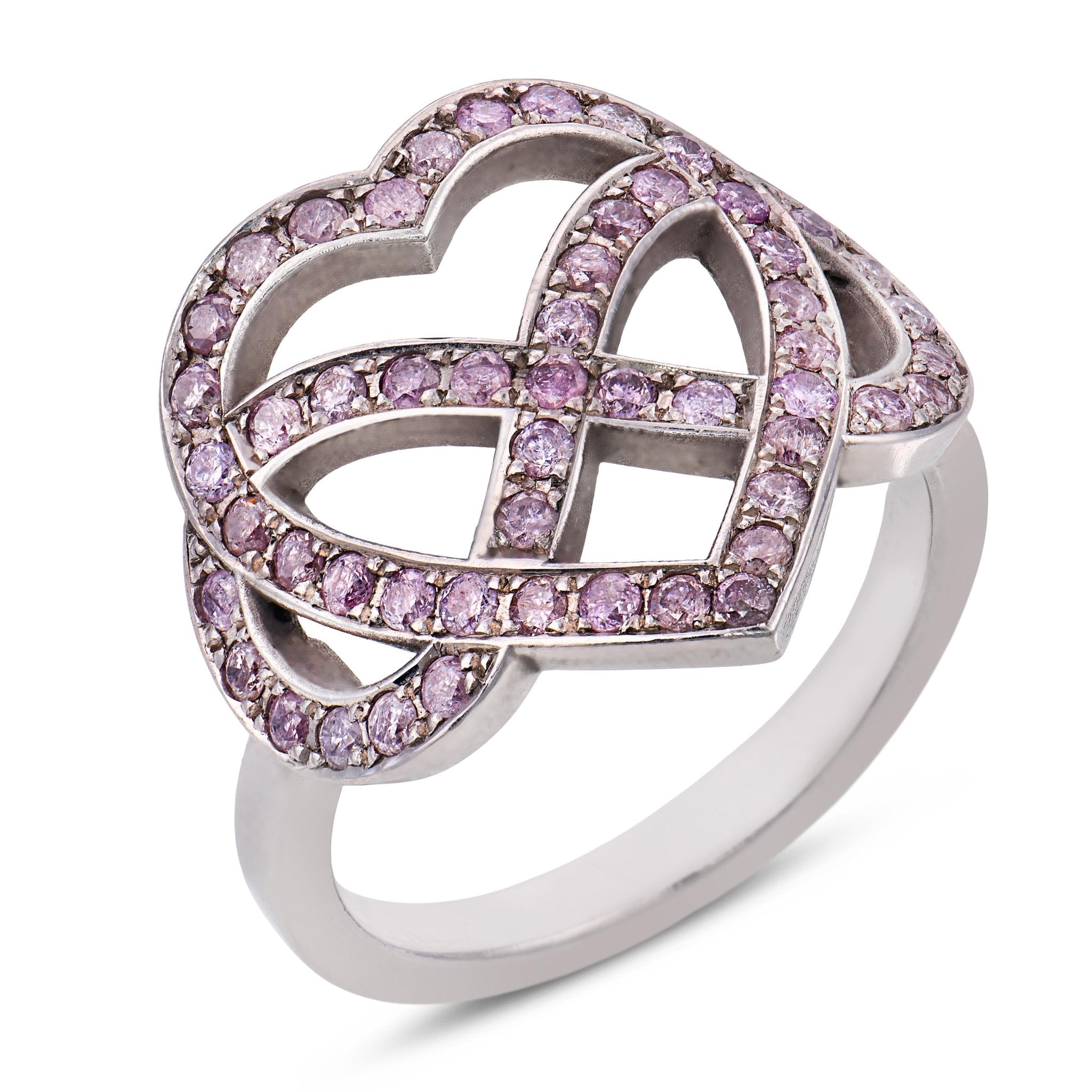 Vintage fancy pink diamond platinum infinity heart ring