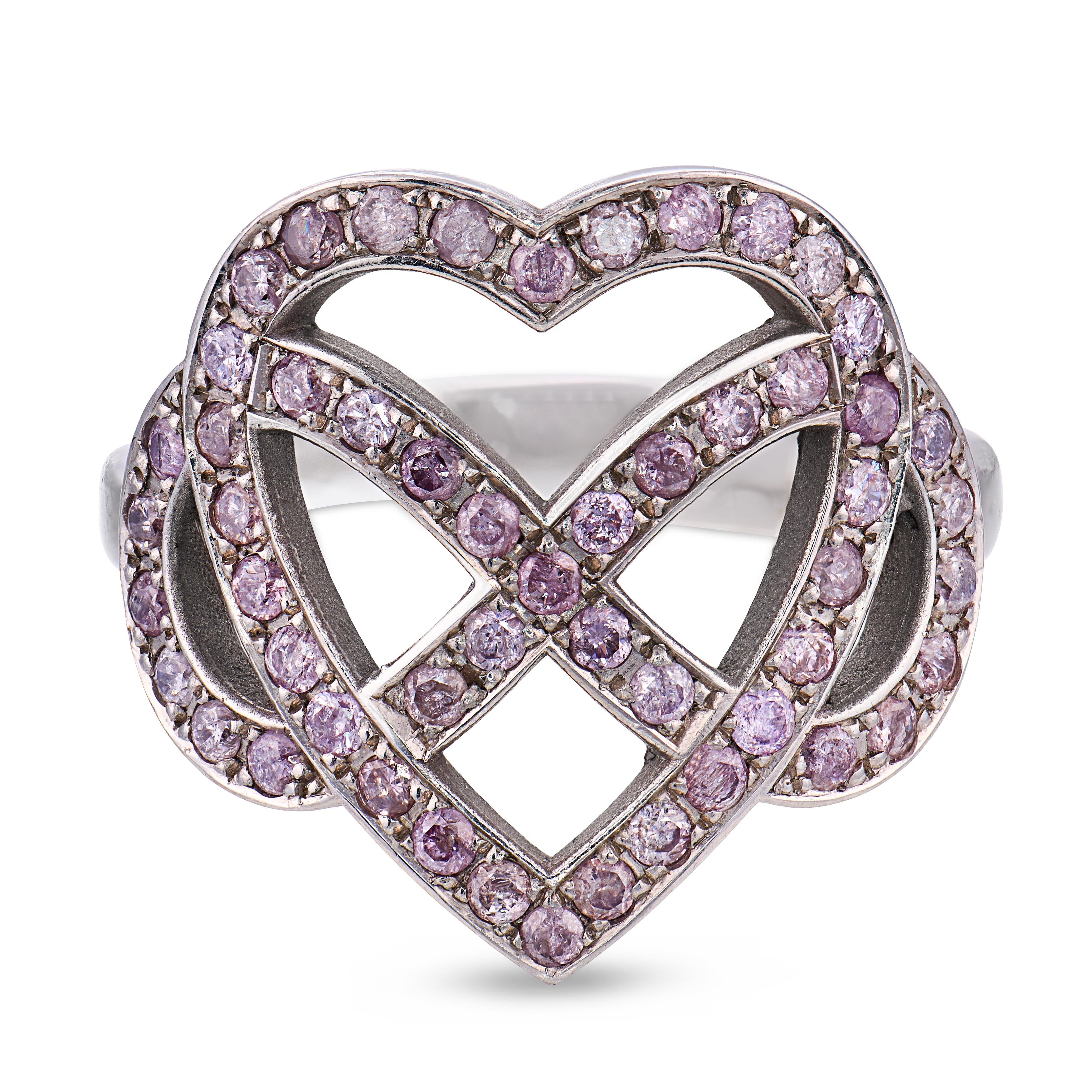 Vintage fancy pink diamond platinum infinity heart ring