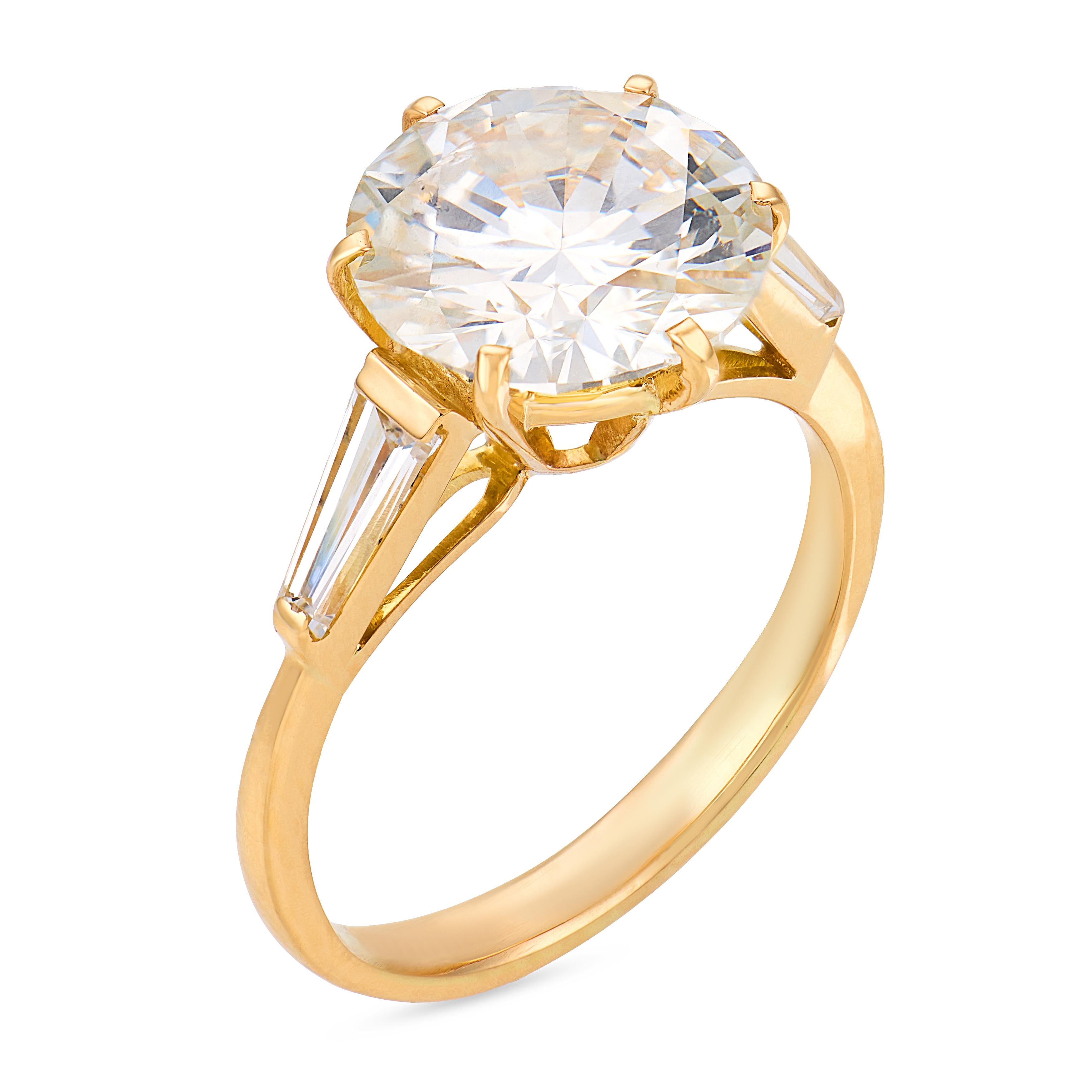 Vintage French GIA 3.34 carat diamond 18k yellow gold engagement ring