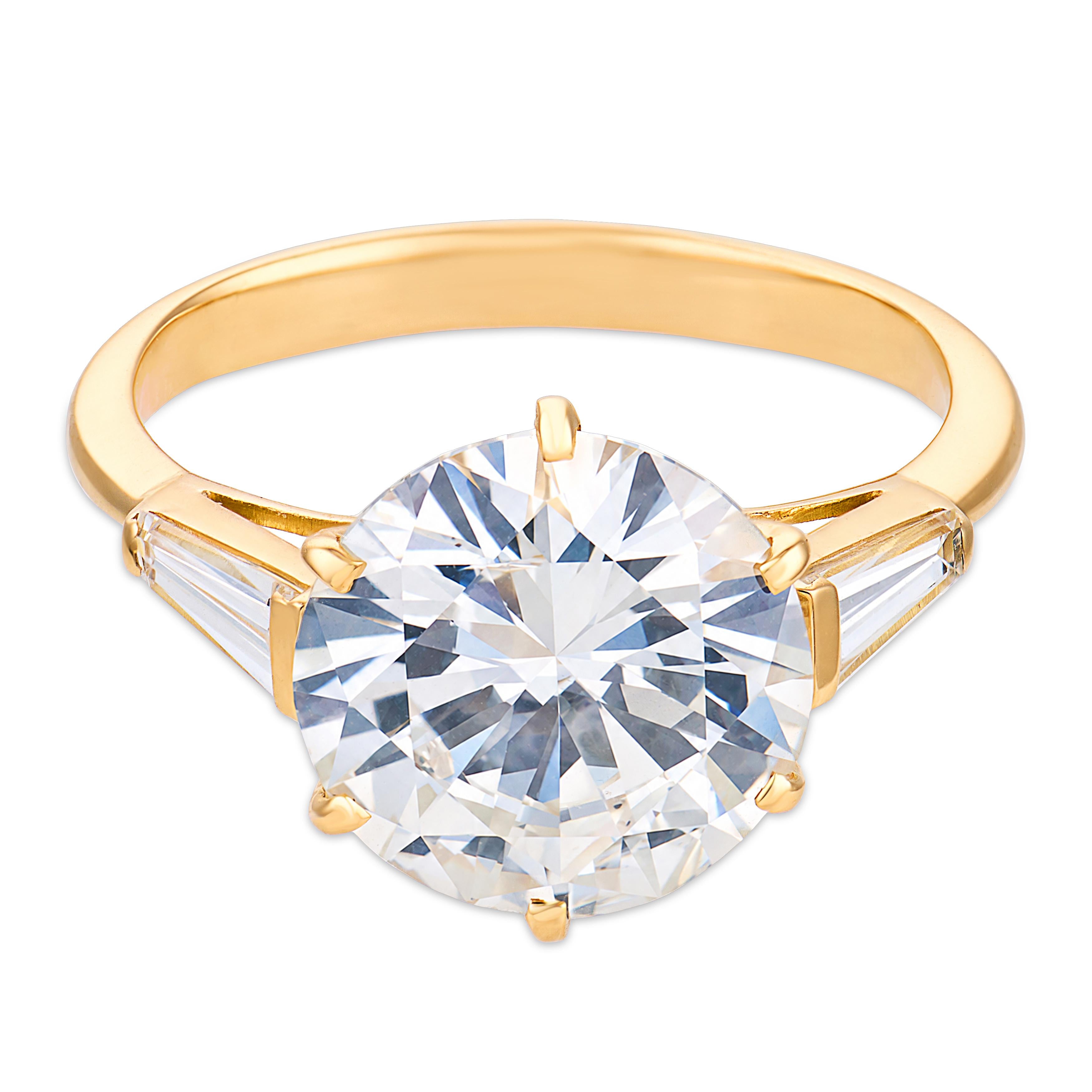 Vintage French GIA 3.34 carat diamond 18k yellow gold engagement ring
