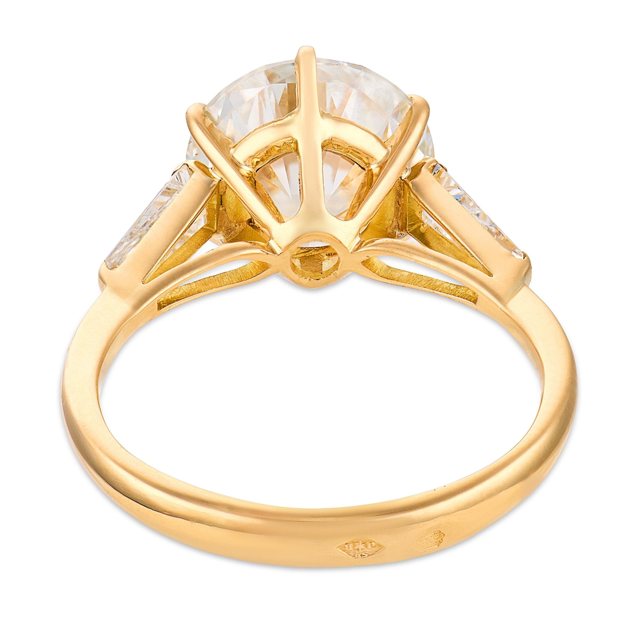 Vintage French GIA 3.34 carat diamond 18k yellow gold engagement ring