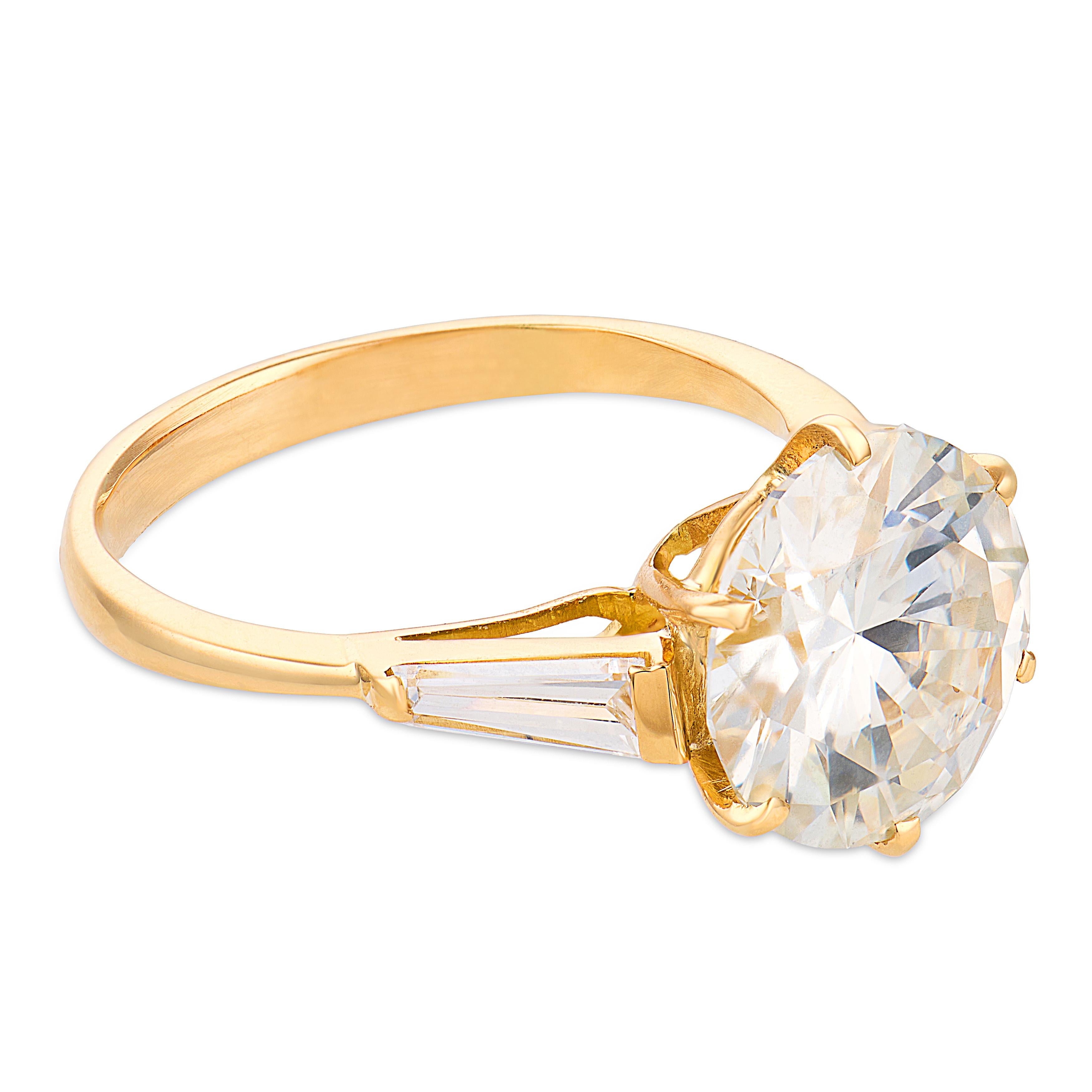 Vintage French GIA 3.34 carat diamond 18k yellow gold engagement ring