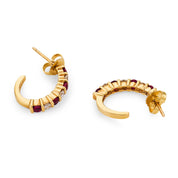 Vintage ruby diamond 14k yellow gold half hoop earrings