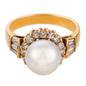 Vintage pearl diamond 18k yellow gold ring