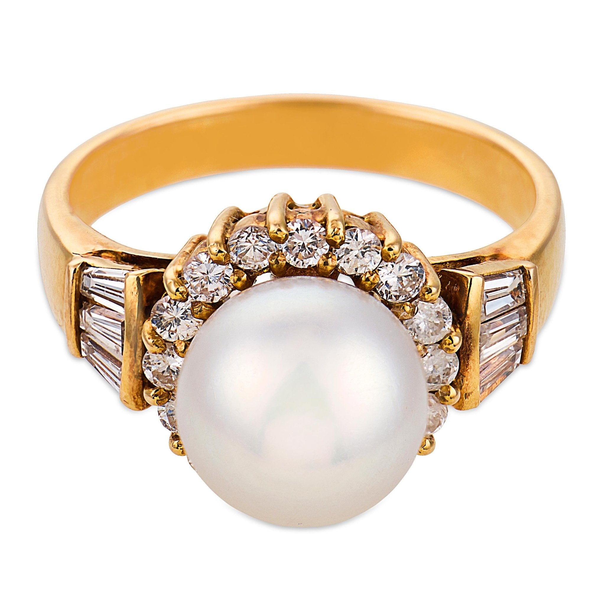 Vintage pearl diamond 18k yellow gold ring