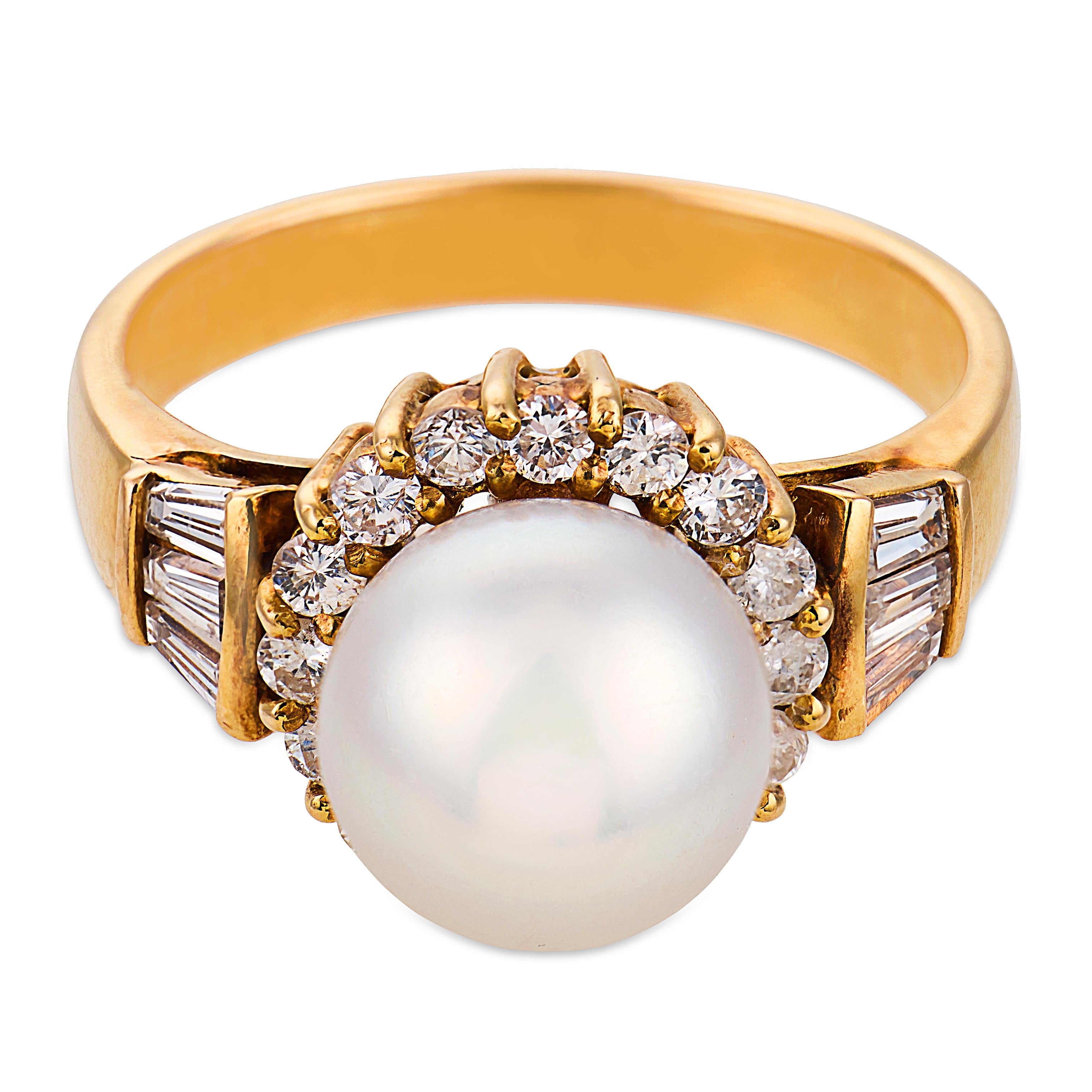 Vintage pearl diamond 18k yellow gold ring