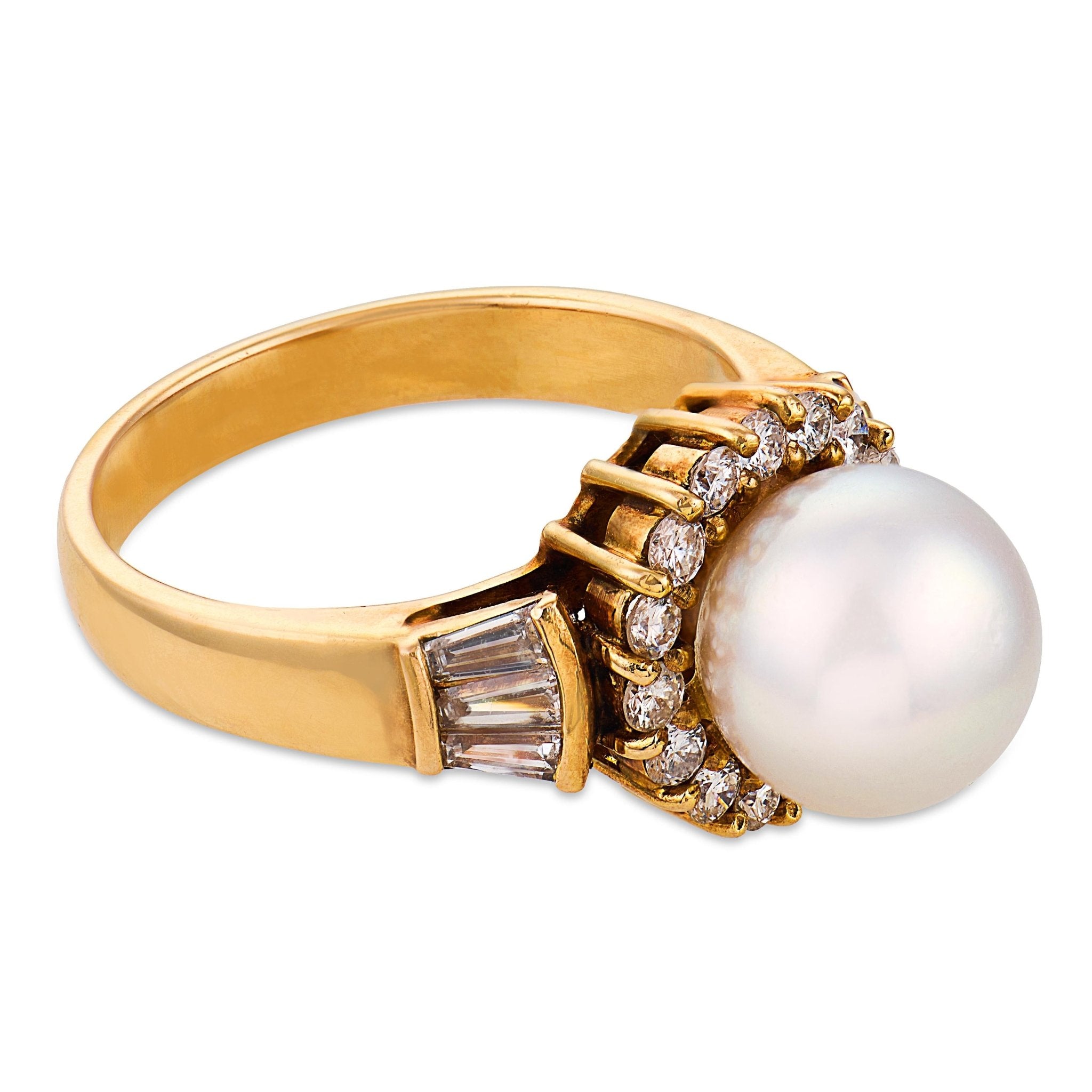 Vintage pearl diamond 18k yellow gold ring