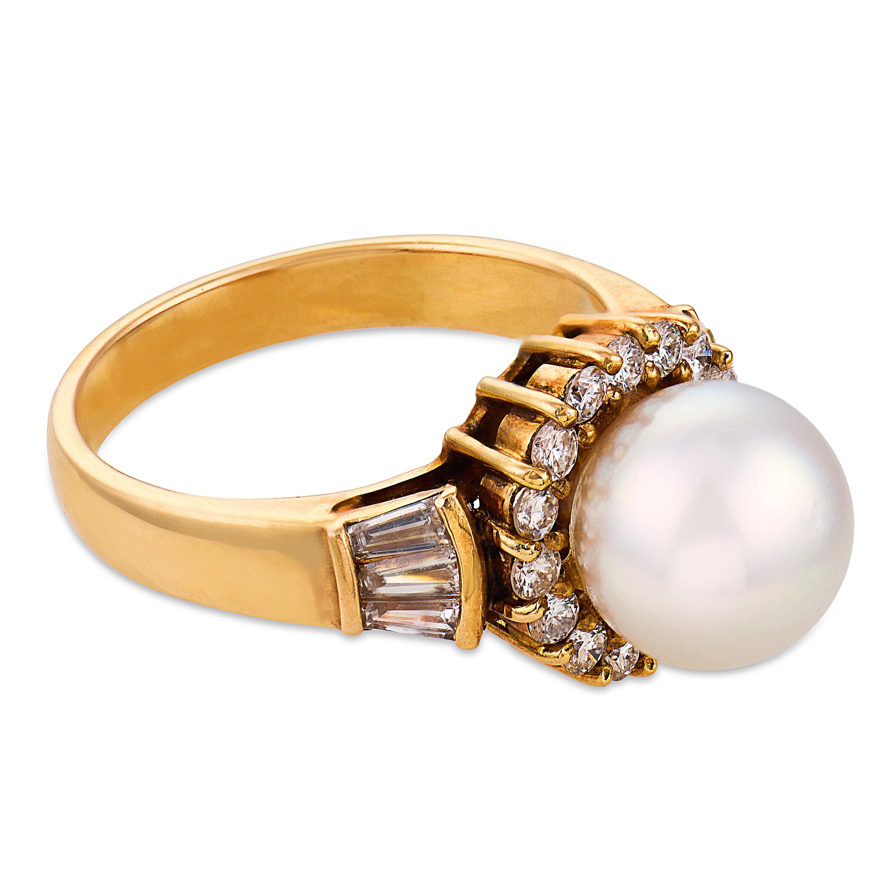 Vintage pearl diamond 18k yellow gold ring