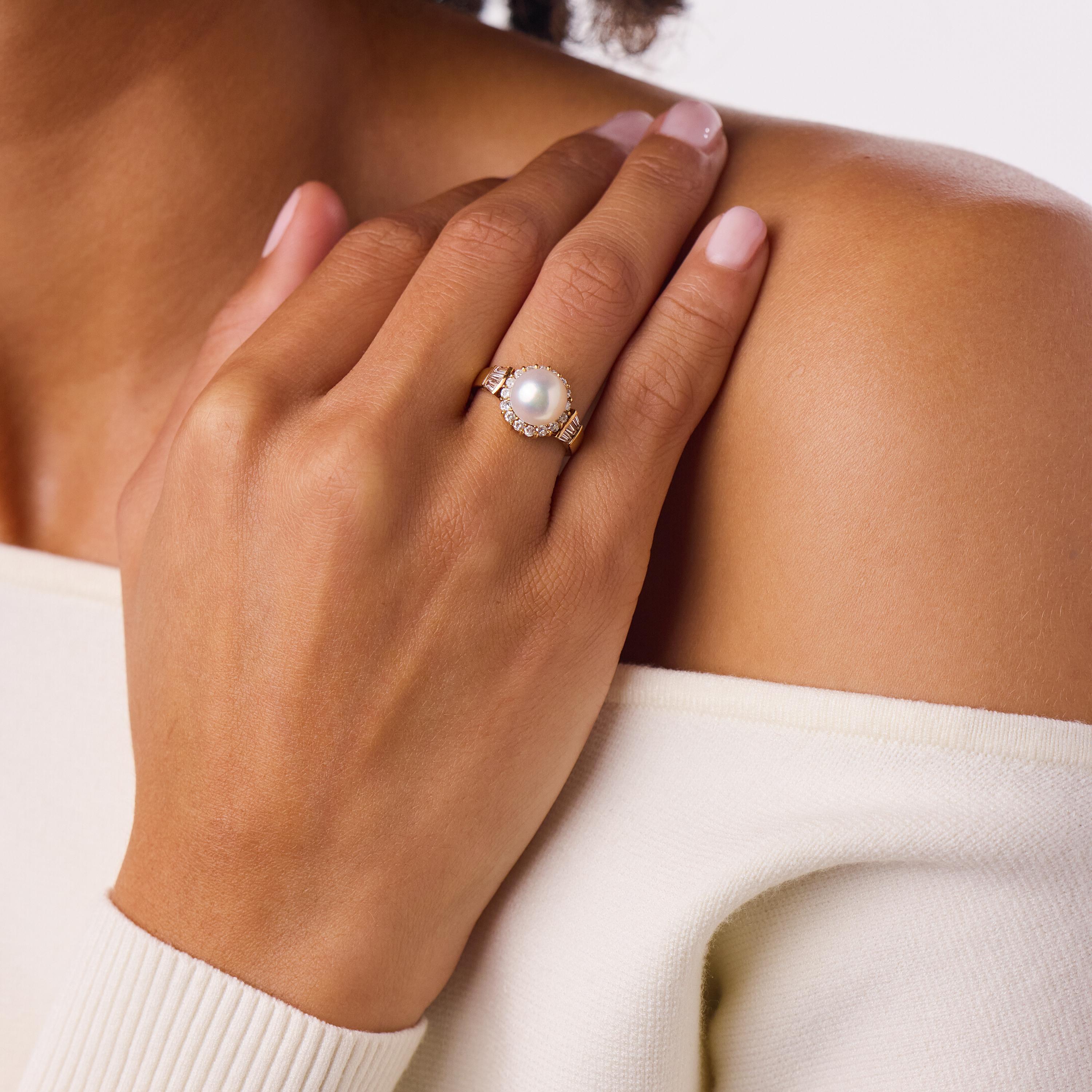 Vintage pearl diamond 18k yellow gold ring