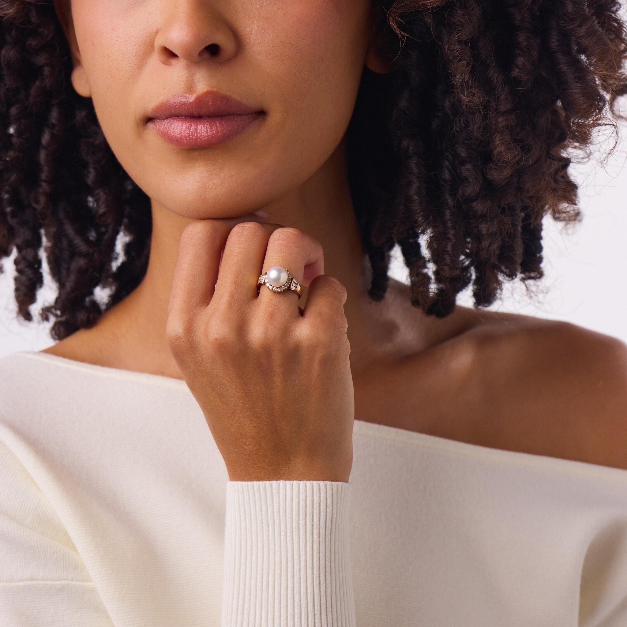 Vintage pearl diamond 18k yellow gold ring