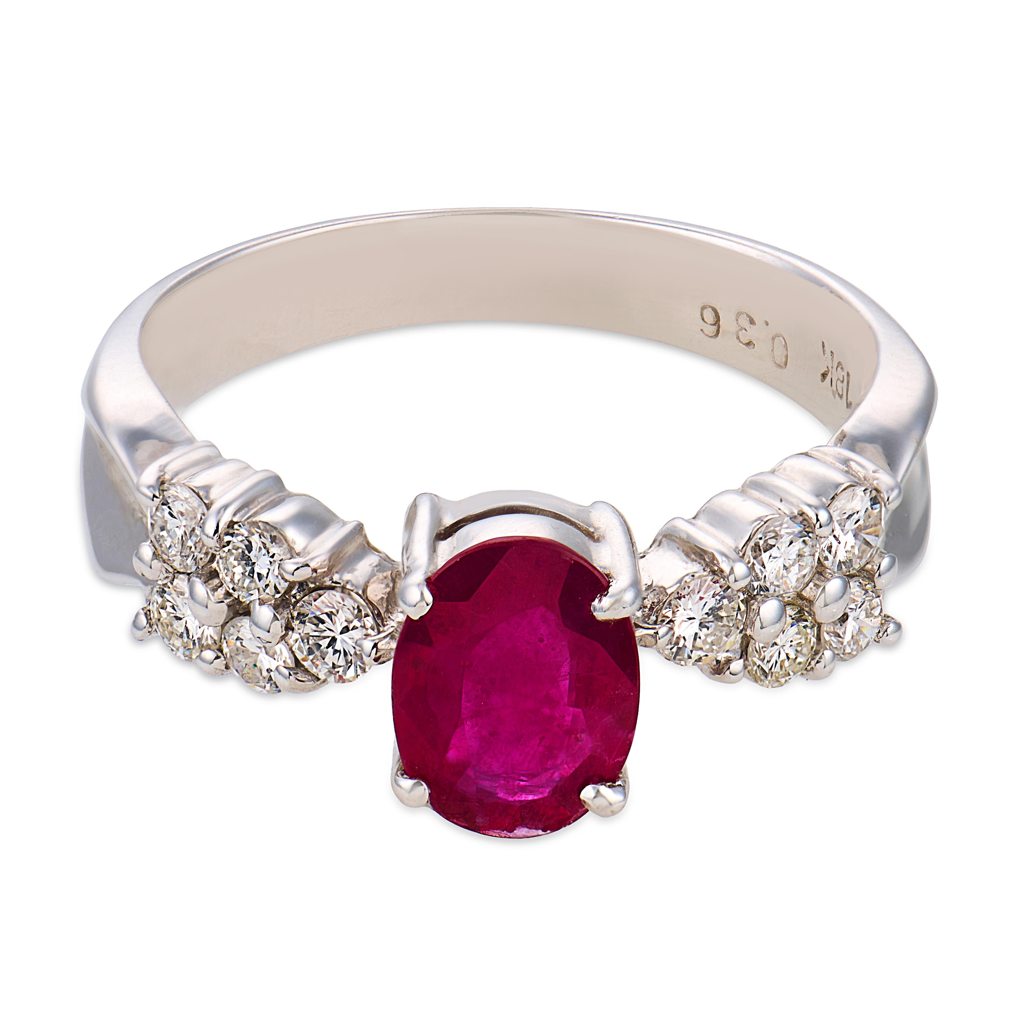 Vintage 1.01 carat ruby diamond 18k white gold ring