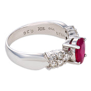Vintage 1.01 carat ruby diamond 18k white gold ring