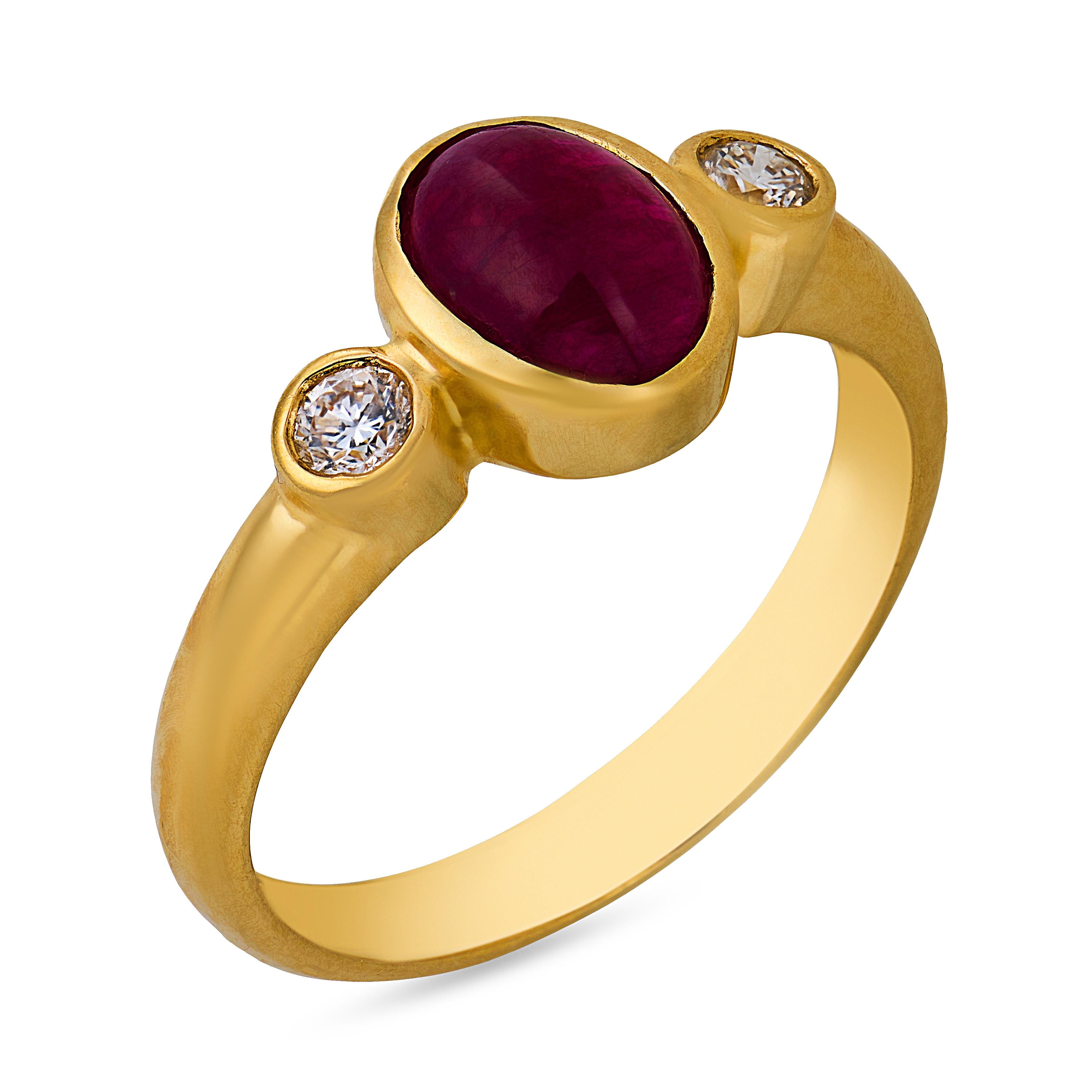 Vintage 1.20 carat ruby diamond 18k yellow gold three stone ring