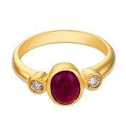 Vintage 1.20 carat ruby diamond 18k yellow gold three stone ring