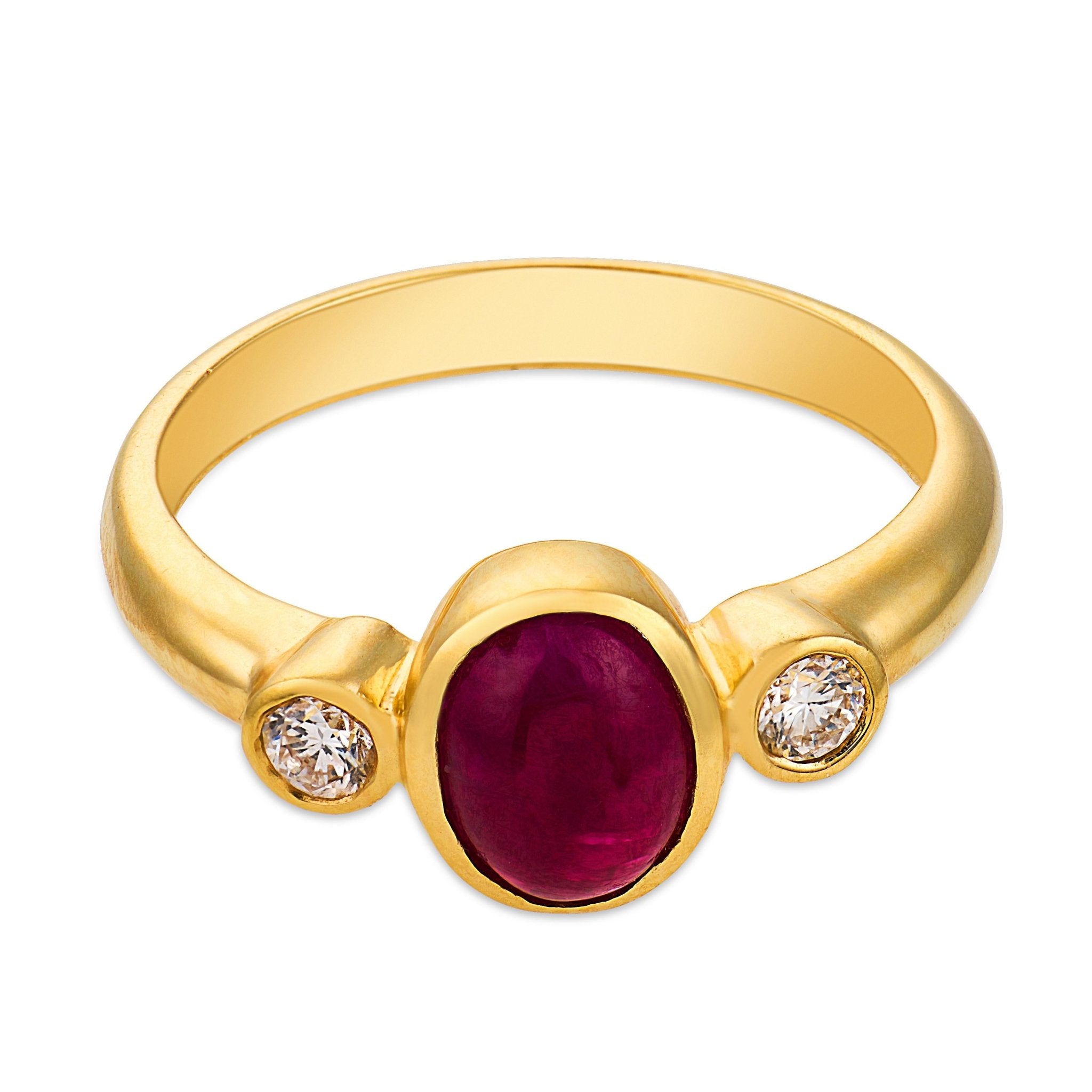 Vintage 1.20 carat ruby diamond 18k yellow gold three stone ring