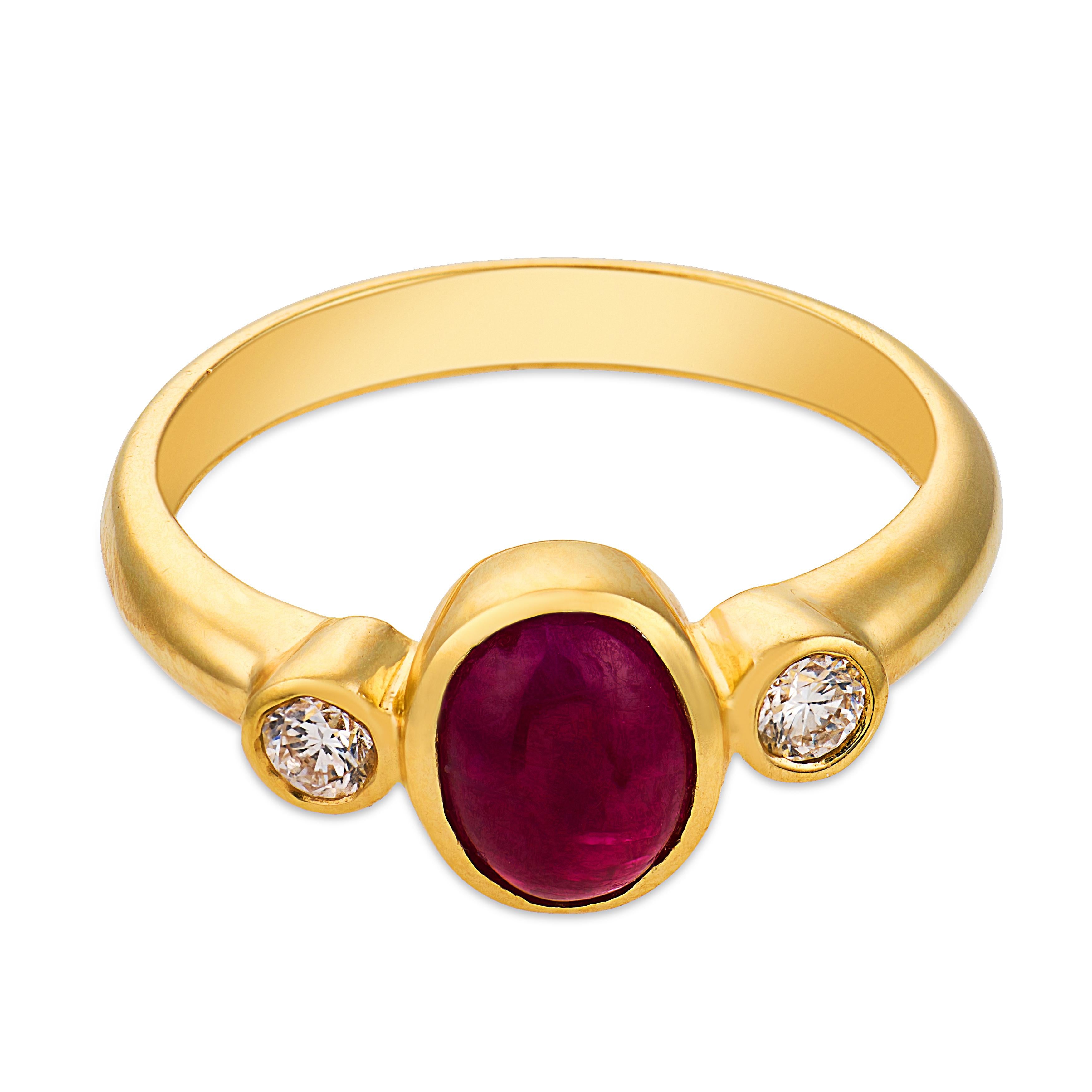 Vintage 1.20 carat ruby diamond 18k yellow gold three stone ring