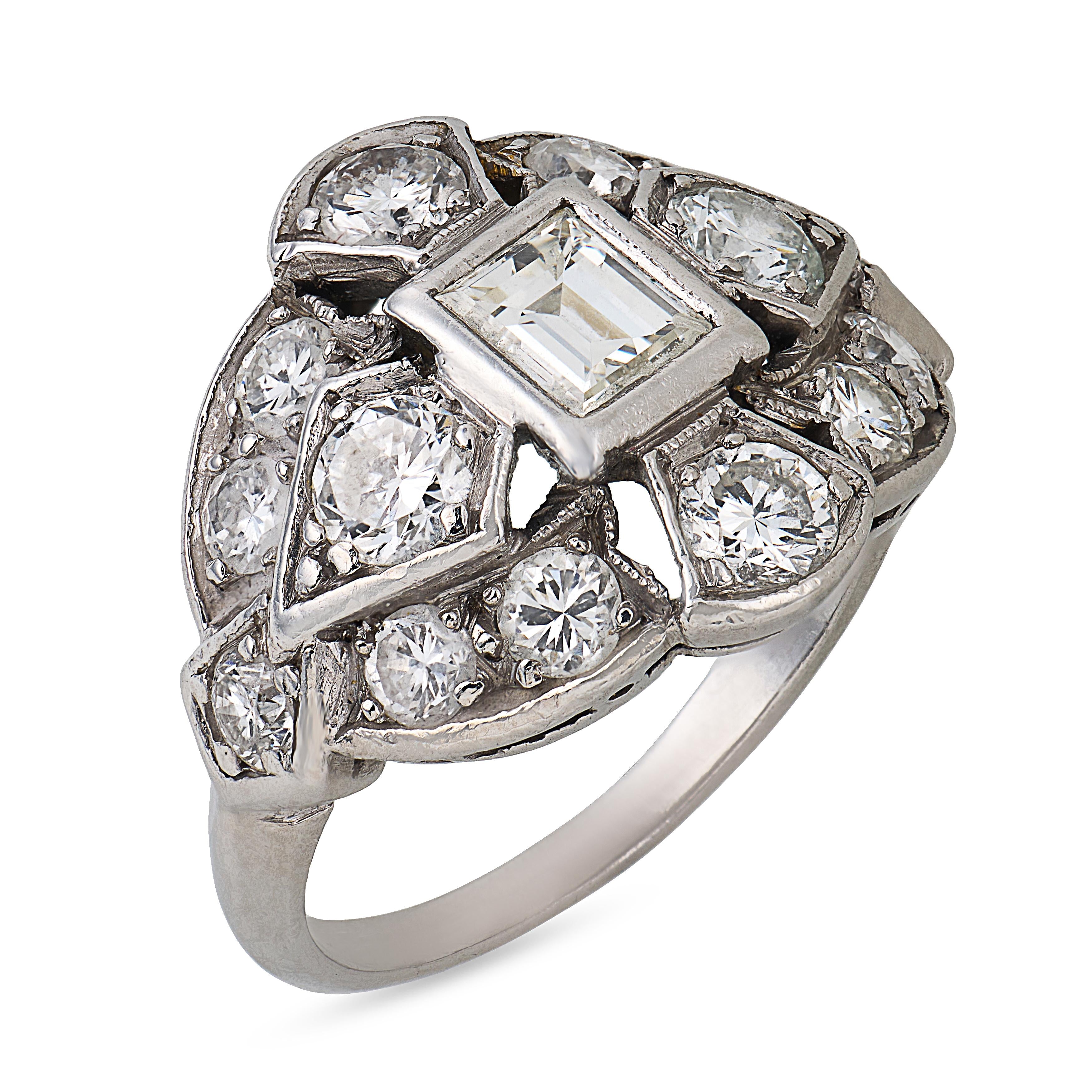 Mid Century 1.70 carat diamond platinum ring