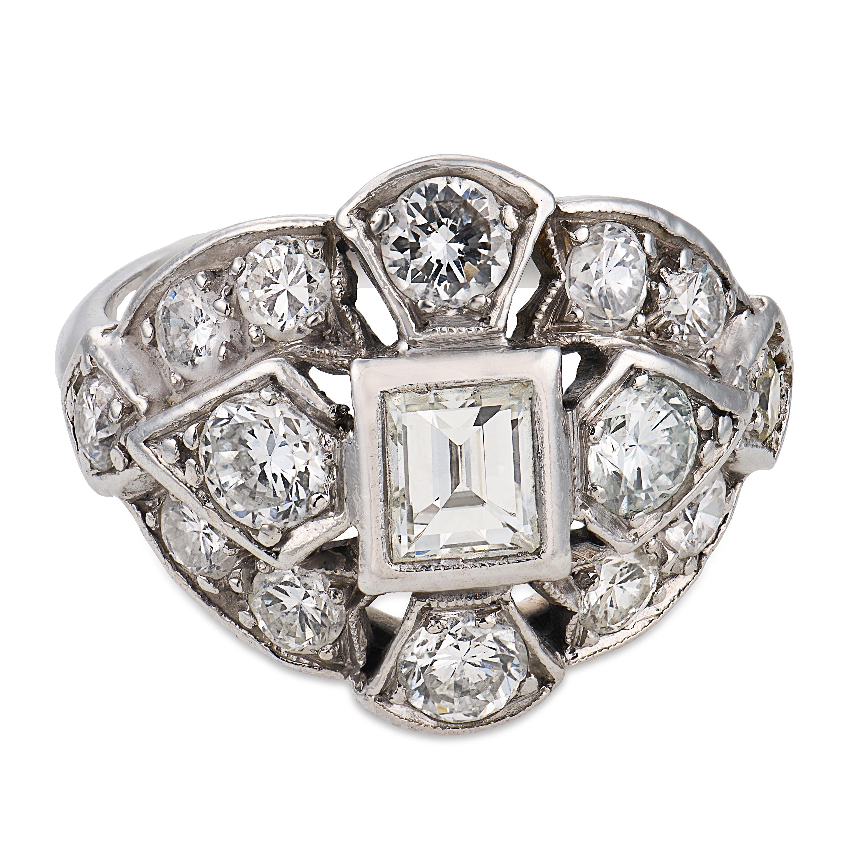 Mid Century 1.70 carat diamond platinum ring