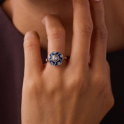 Retro diamond blue enamel 18k rose gold ring