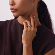 Retro diamond blue enamel 18k rose gold ring