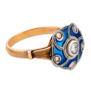 Retro diamond blue enamel 18k rose gold ring