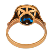 Retro diamond blue enamel 18k rose gold ring