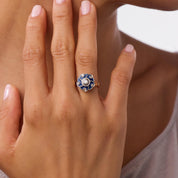 Retro diamond blue enamel 18k rose gold ring