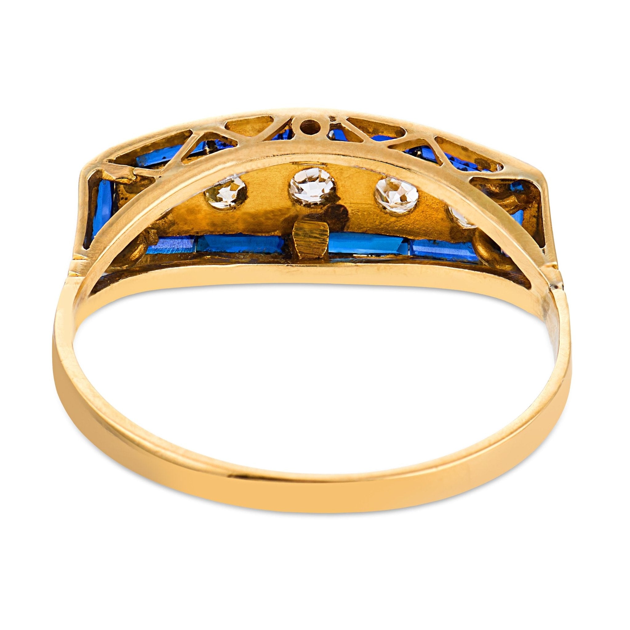 Vintage diamond sapphire 14k yellow gold platinum band ring