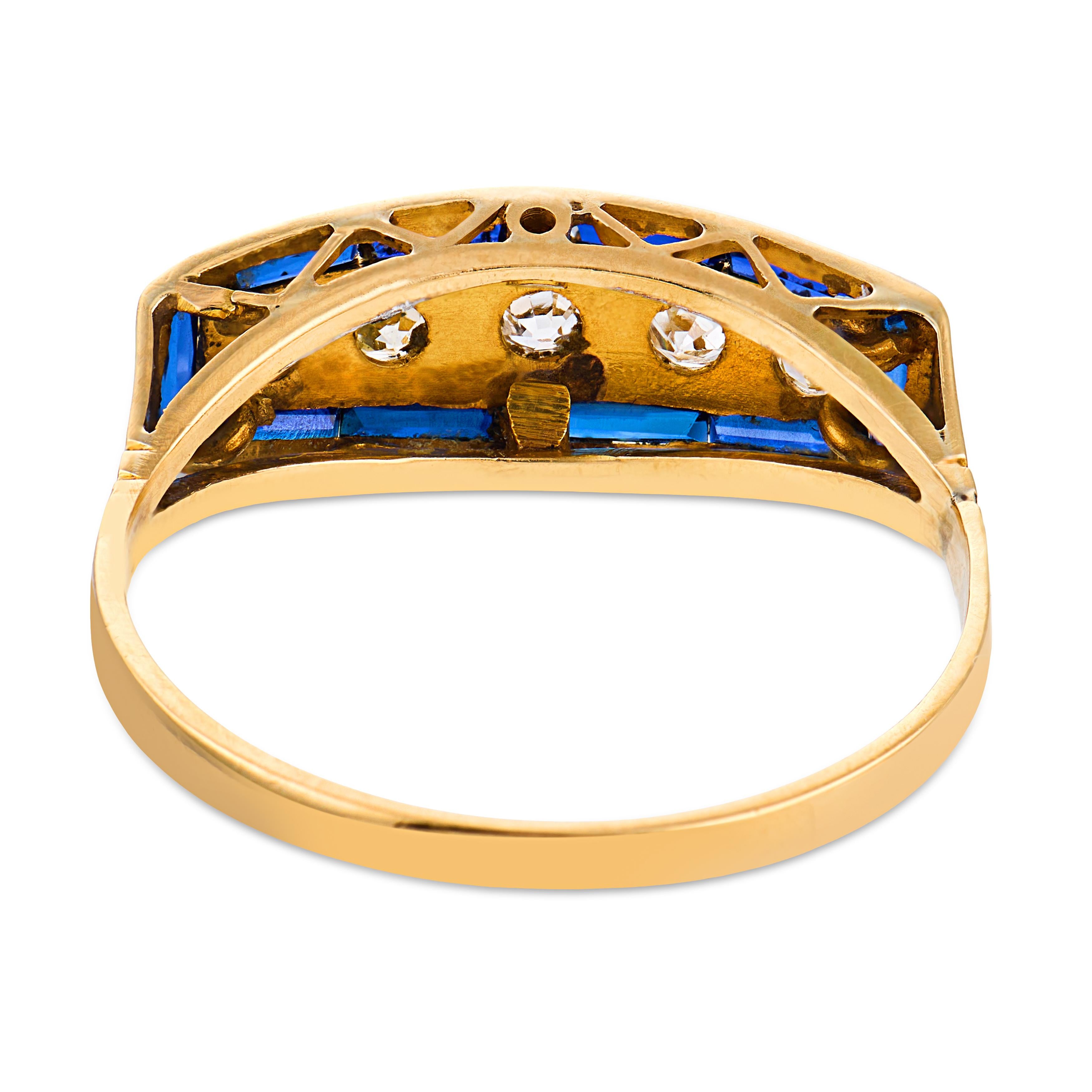 Vintage diamond sapphire 14k yellow gold platinum band ring