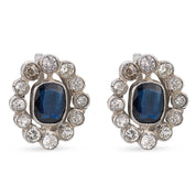 Art Deco GIA 2.50 carat sapphire diamond platinum cluster earrings