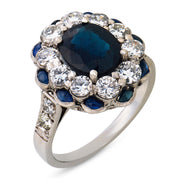 Art Deco style 1.50 carat sapphire diamond platinum cluster ring