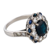 Art Deco style 1.50 carat sapphire diamond platinum cluster ring