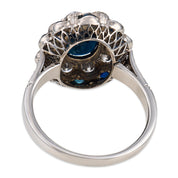 Art Deco style 1.50 carat sapphire diamond platinum cluster ring
