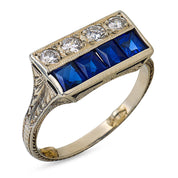 Art Deco diamond sapphire 20k white gold ring