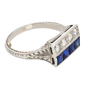 Art Deco diamond sapphire 20k white gold ring