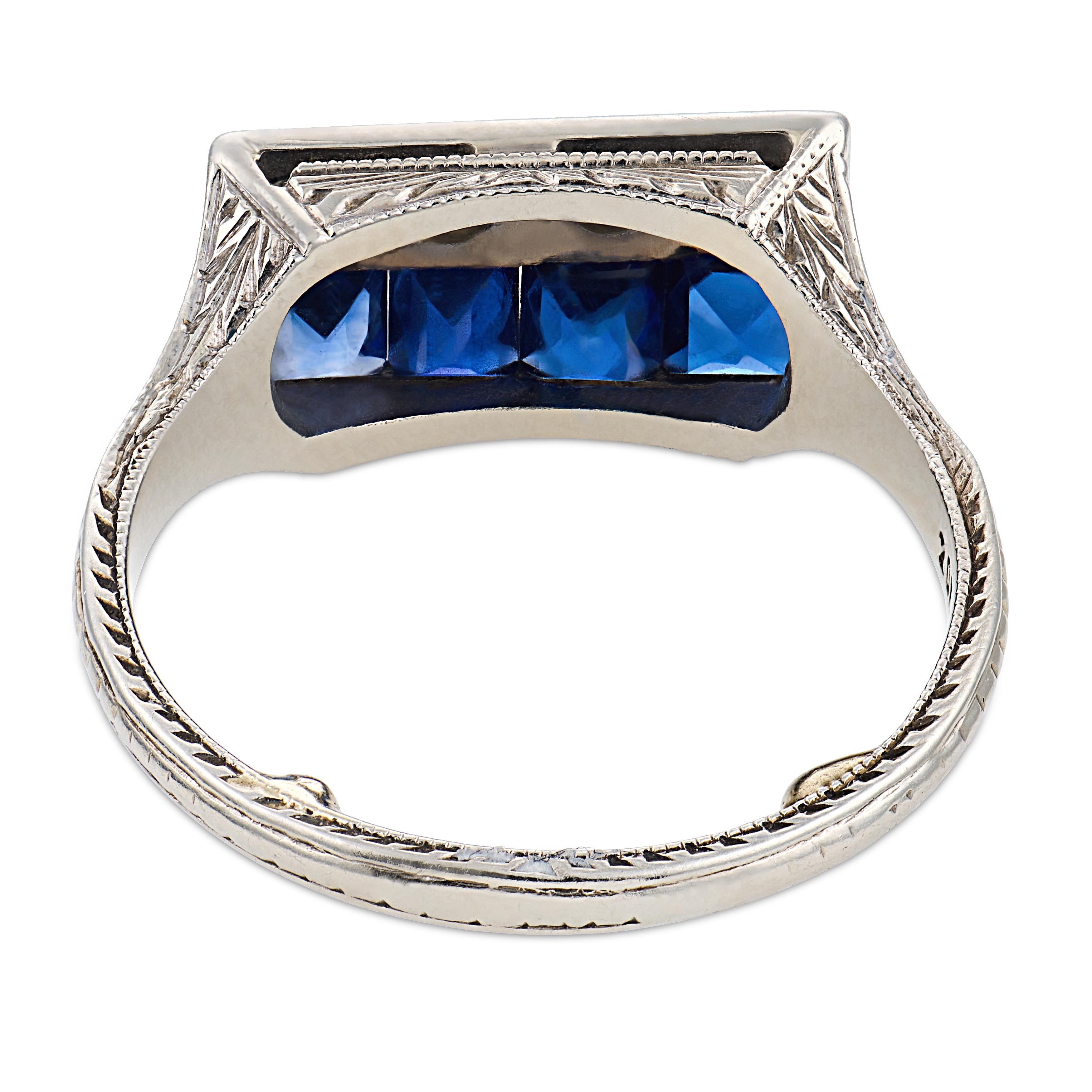 Art Deco diamond sapphire 20k white gold ring