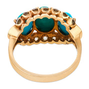 Victorian turquoise old European cut diamond 14k yellow gold ring
