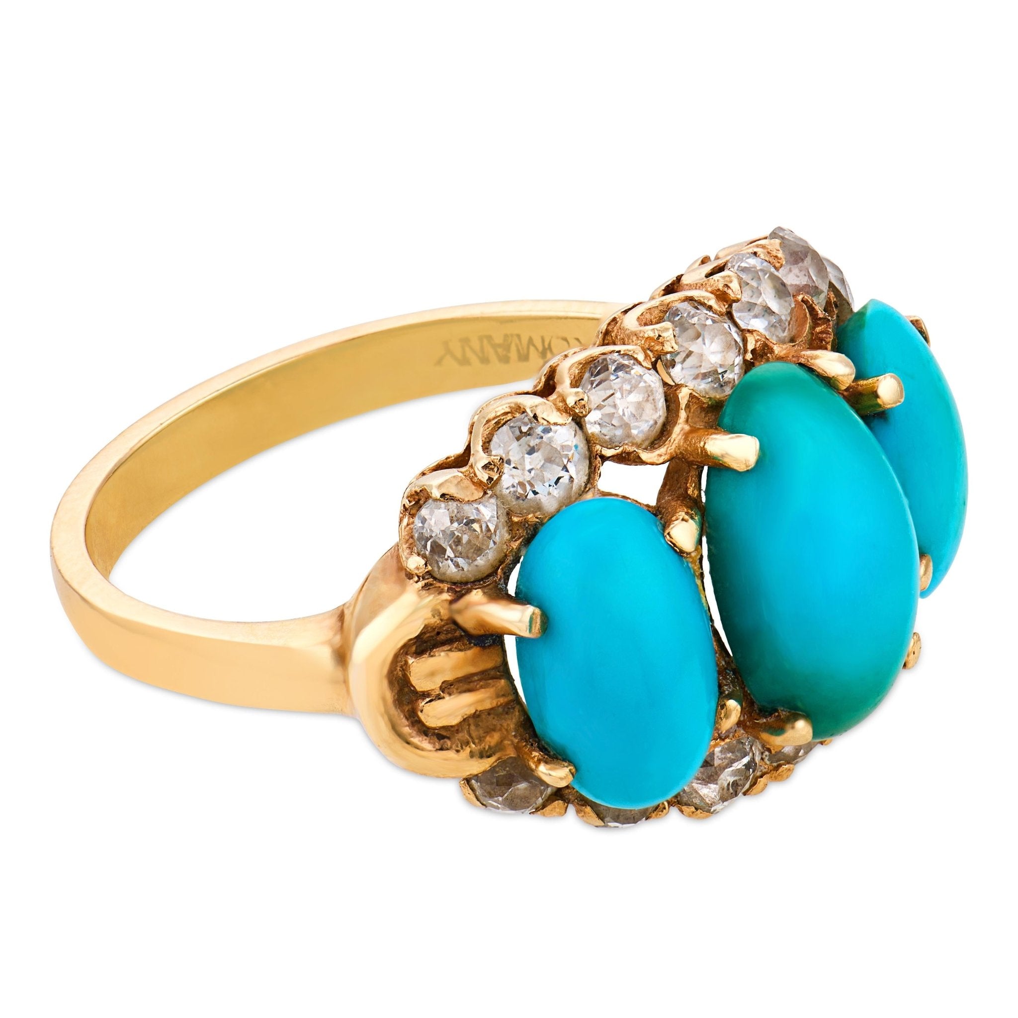 Victorian turquoise old European cut diamond 14k yellow gold ring